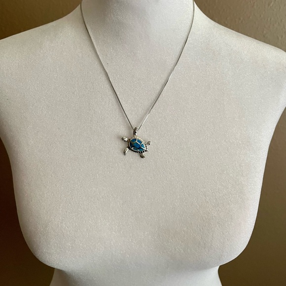 Sea Turtle Blue Opal Necklace - Picture 2 of 4